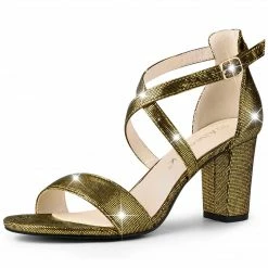 Allegra K Shoes Women's Colorful Cross Strappy Block Heel Sandals
