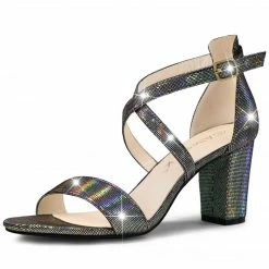Allegra K Shoes Women's Colorful Cross Strappy Block Heel Sandals