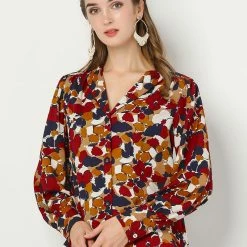 Allegra K Women's V Neck Floral Casual Print Long Sleeve Button Down Shirt Tops 11 Allegra K Women's V Neck Floral Casual Print Long Sleeve Button Down Shirt Tops