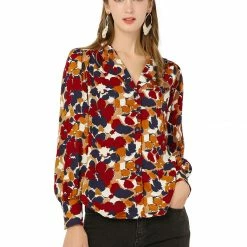 Allegra K Women's V Neck Floral Casual Print Long Sleeve Button Down Shirt Tops 12 Allegra K Women's V Neck Floral Casual Print Long Sleeve Button Down Shirt Tops