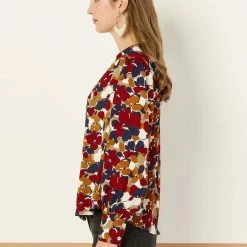 Allegra K Women's V Neck Floral Casual Print Long Sleeve Button Down Shirt Tops 13 Allegra K Women's V Neck Floral Casual Print Long Sleeve Button Down Shirt Tops