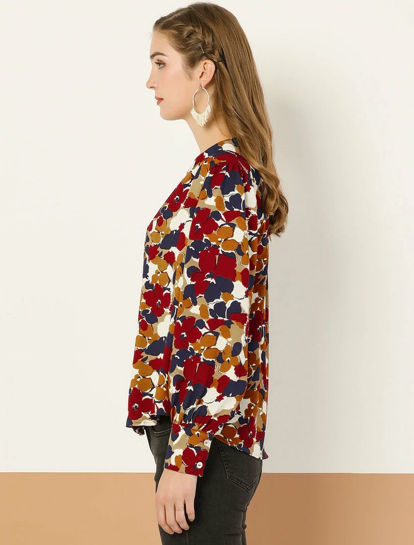 Allegra K Women's V Neck Floral Casual Print Long Sleeve Button Down Shirt Tops 7 Allegra K Women's V Neck Floral Casual Print Long Sleeve Button Down Shirt Tops