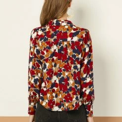 Allegra K Women's V Neck Floral Casual Print Long Sleeve Button Down Shirt Tops 14 Allegra K Women's V Neck Floral Casual Print Long Sleeve Button Down Shirt Tops