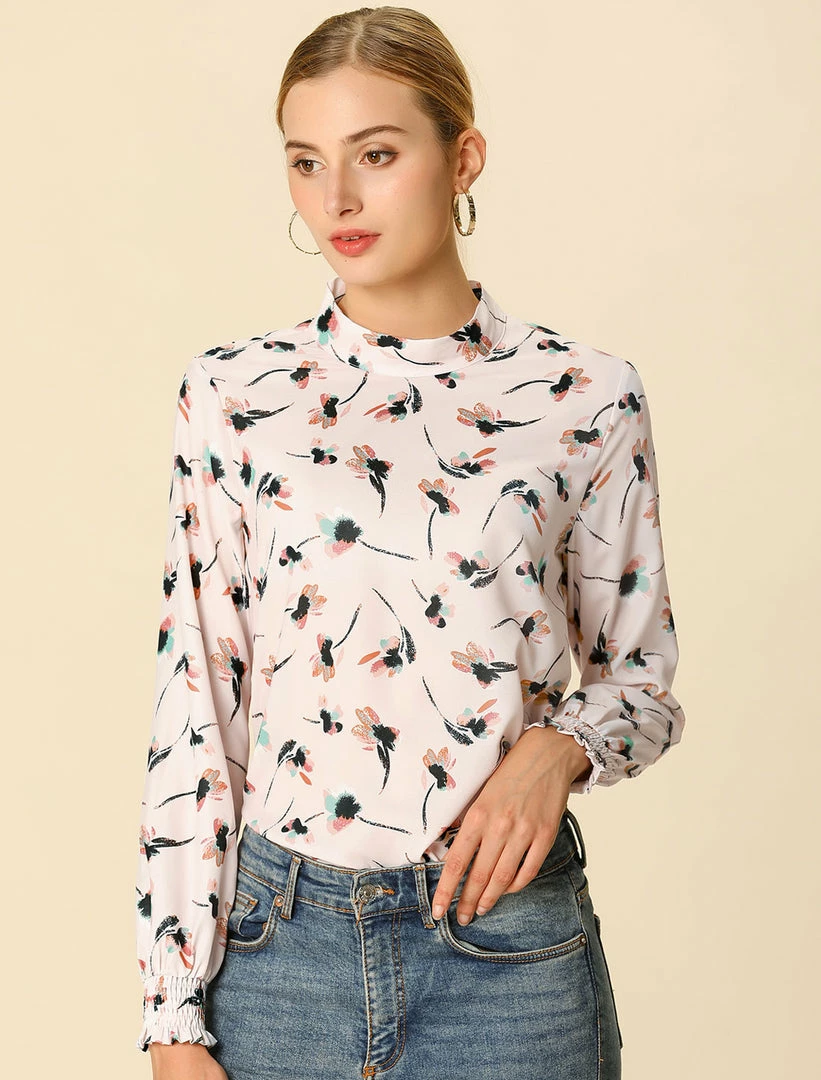 Allegra K Floral Mock Neck Long Sleeve Blouse Women 11 Allegra K Floral Mock Neck Long Sleeve Blouse Women