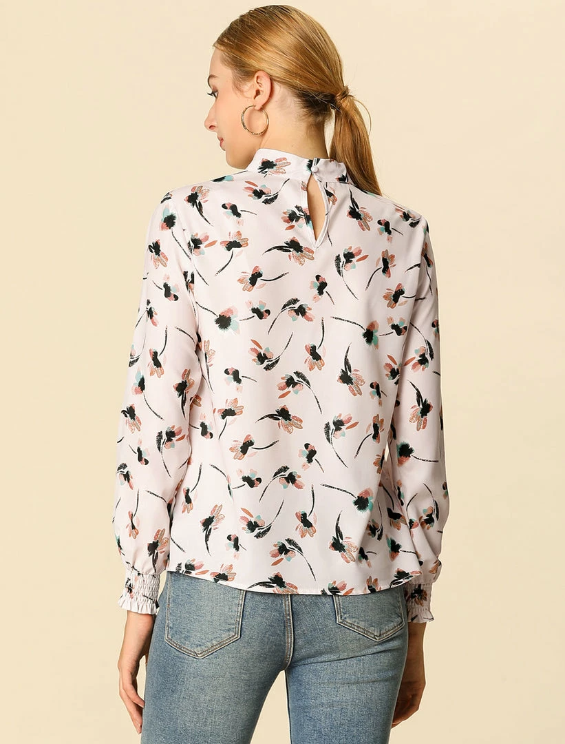 Allegra K Floral Mock Neck Long Sleeve Blouse Women 14 Allegra K Floral Mock Neck Long Sleeve Blouse Women