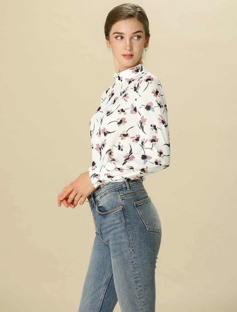 Allegra K Floral Mock Neck Long Sleeve Blouse Women 7 Allegra K Floral Mock Neck Long Sleeve Blouse Women
