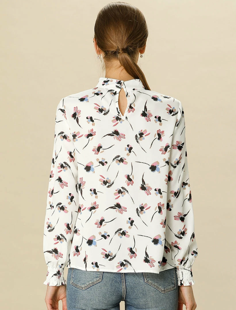 Allegra K Floral Mock Neck Long Sleeve Blouse Women 8 Allegra K Floral Mock Neck Long Sleeve Blouse Women