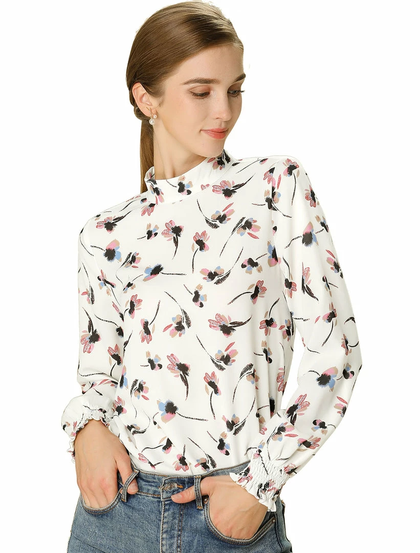 Allegra K Floral Mock Neck Long Sleeve Blouse Women 4 Allegra K Floral Mock Neck Long Sleeve Blouse Women