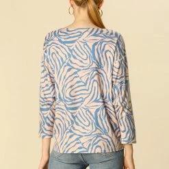 Women Allegra K Animal Zebra Print V Neck Dolman Sleeves Loose Blouse Top