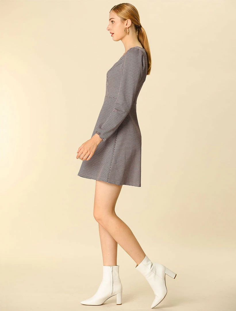 Women Allegra K Houndstooth Plaid Square Neck Long Sleeve Dress 13 Women Allegra K Houndstooth Plaid Square Neck Long Sleeve Dress