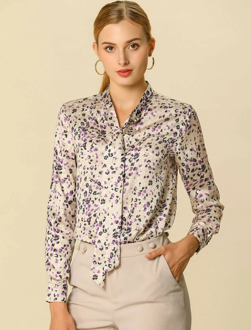 Women Allegra K Elegant Casual Floral Bow Tie Neck Button Up Blouse Shirt 11 Women Allegra K Elegant Casual Floral Bow Tie Neck Button Up Blouse Shirt