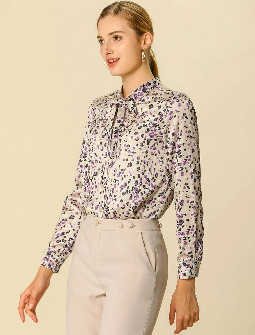 Women Allegra K Elegant Casual Floral Bow Tie Neck Button Up Blouse Shirt 12 Women Allegra K Elegant Casual Floral Bow Tie Neck Button Up Blouse Shirt