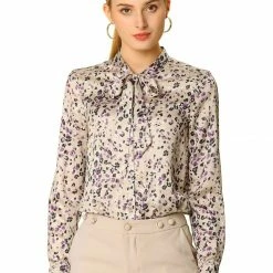 Women Allegra K Elegant Casual Floral Bow Tie Neck Button Up Blouse Shirt 28 Women Allegra K Elegant Casual Floral Bow Tie Neck Button Up Blouse Shirt