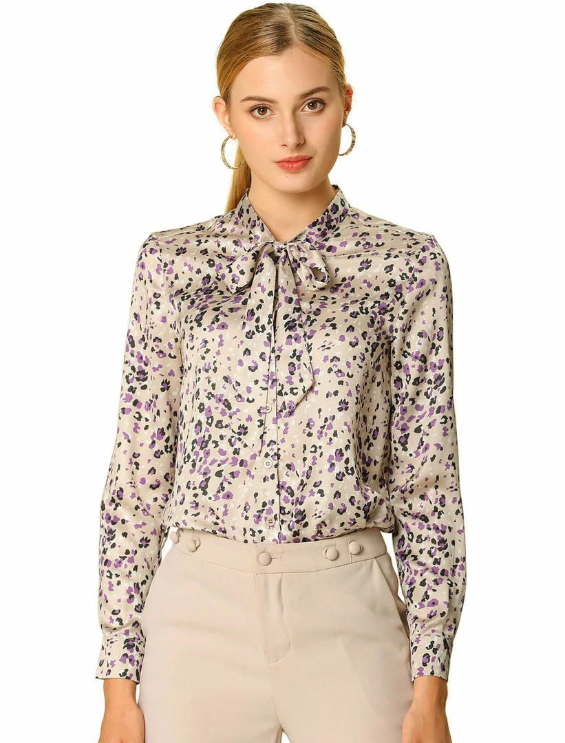 Women Allegra K Elegant Casual Floral Bow Tie Neck Button Up Blouse Shirt 10 Women Allegra K Elegant Casual Floral Bow Tie Neck Button Up Blouse Shirt