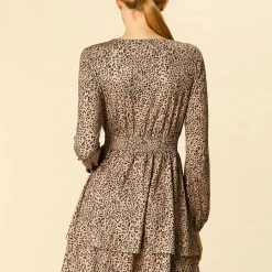 Allegra K Women's Leopard Print Long Sleeve Layered Ruffle Hem Dress 74 Allegra K Women's Leopard Print Long Sleeve Layered Ruffle Hem Dress