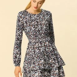 Allegra K Women's Leopard Print Long Sleeve Layered Ruffle Hem Dress 78 Allegra K Women's Leopard Print Long Sleeve Layered Ruffle Hem Dress