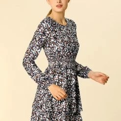 Allegra K Women's Leopard Print Long Sleeve Layered Ruffle Hem Dress 79 Allegra K Women's Leopard Print Long Sleeve Layered Ruffle Hem Dress