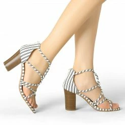 Allegra K Shoes Women's Open Toe Stripe Chunky Heel Sandals 26 Allegra K Shoes Women's Open Toe Stripe Chunky Heel Sandals