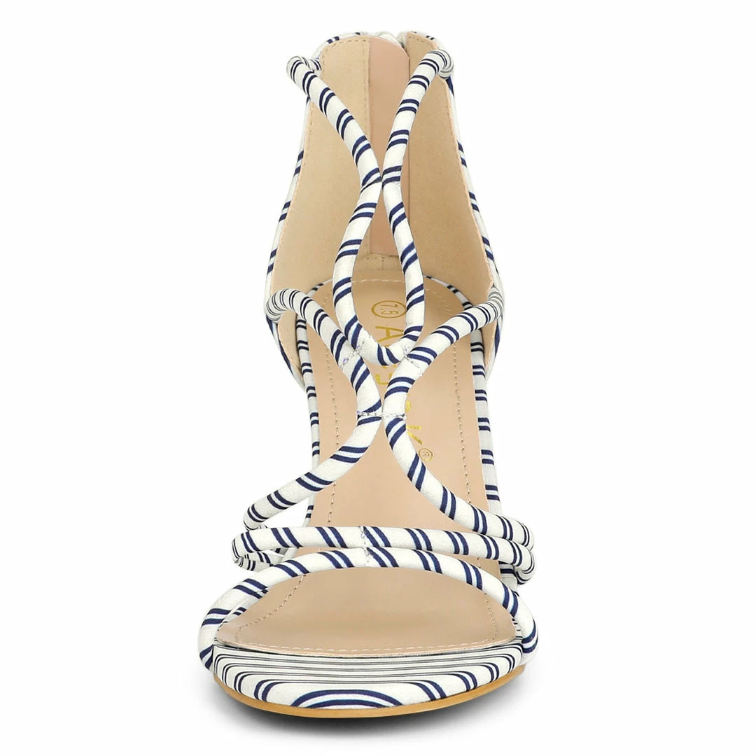 Allegra K Shoes Women's Open Toe Stripe Chunky Heel Sandals 13 Allegra K Shoes Women's Open Toe Stripe Chunky Heel Sandals