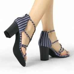Allegra K Shoes Women's Open Toe Stripe Chunky Heel Sandals 19 Allegra K Shoes Women's Open Toe Stripe Chunky Heel Sandals