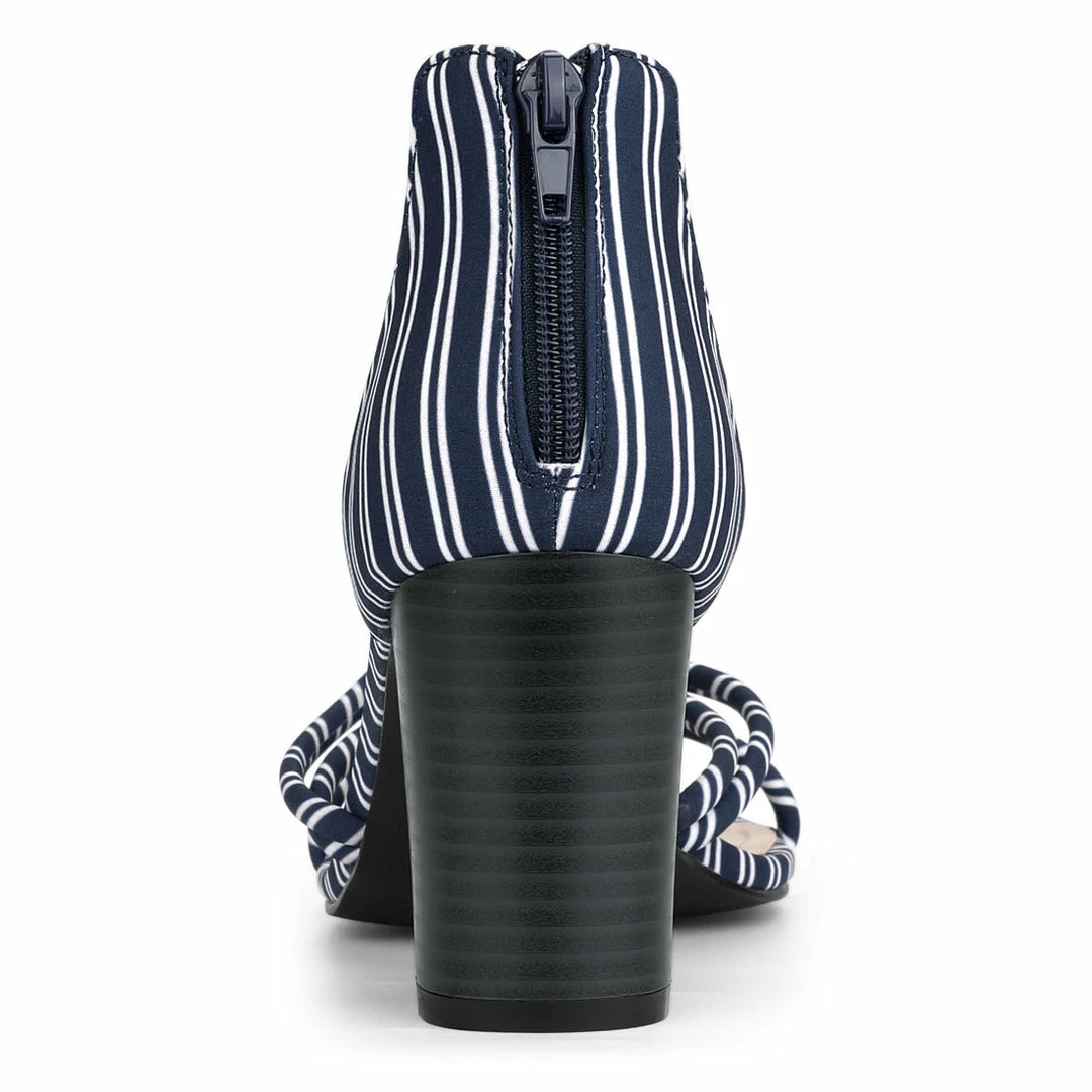 Allegra K Shoes Women's Open Toe Stripe Chunky Heel Sandals 7 Allegra K Shoes Women's Open Toe Stripe Chunky Heel Sandals