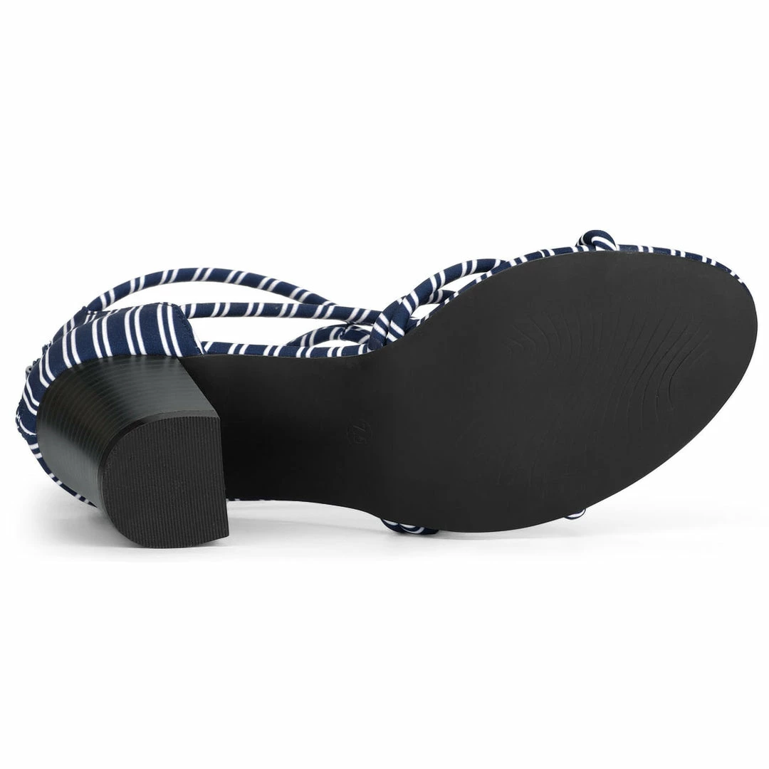 Allegra K Shoes Women's Open Toe Stripe Chunky Heel Sandals 9 Allegra K Shoes Women's Open Toe Stripe Chunky Heel Sandals