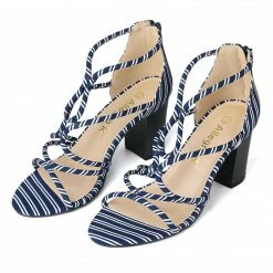 Allegra K Shoes Women's Open Toe Stripe Chunky Heel Sandals
