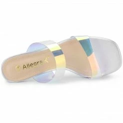 Allegra K Women's Clear Colorful Straps Chunky Heel Slides Sandals