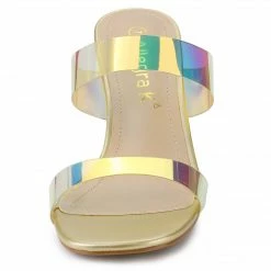 Allegra K Women's Clear Colorful Straps Chunky Heel Slides Sandals