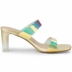 Allegra K Women's Clear Colorful Straps Chunky Heel Slides Sandals