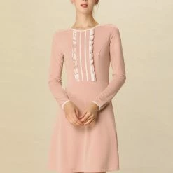 Allegra K Ruffles Contrast Piped Long Sleeves Dress Women 18 Allegra K Ruffles Contrast Piped Long Sleeves Dress Women