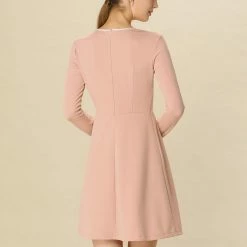 Allegra K Ruffles Contrast Piped Long Sleeves Dress Women 20 Allegra K Ruffles Contrast Piped Long Sleeves Dress Women
