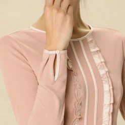 Allegra K Ruffles Contrast Piped Long Sleeves Dress Women 21 Allegra K Ruffles Contrast Piped Long Sleeves Dress Women