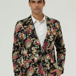 Allegra K Men's Prom Floral Slim Fit One Button Lightweight Prom Suit Blazer Jacket 43 Allegra K Men's Prom Floral Slim Fit One Button Lightweight Prom Suit Blazer Jacket