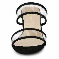 Allegra K Women's Clear Strap Block Heel Slide Sandals Shoes