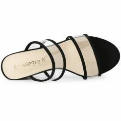 Allegra K Women's Clear Strap Block Heel Slide Sandals Shoes