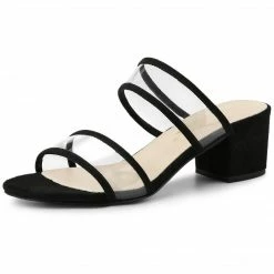 Allegra K Women's Clear Strap Block Heel Slide Sandals Shoes
