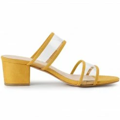 Allegra K Women's Clear Strap Block Heel Slide Sandals Shoes