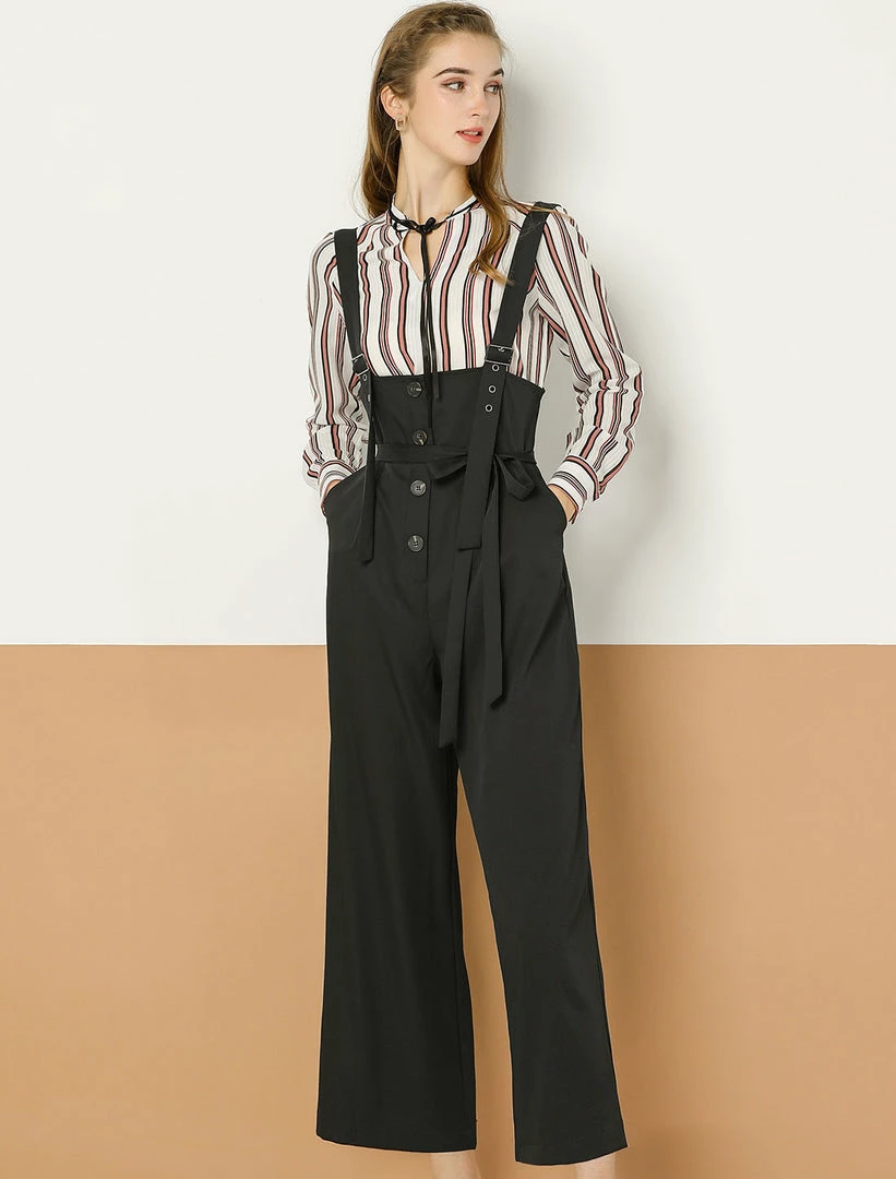 Allegra K Women's High Waist Wide Leg Belted Button Long Overall Jumpsuit 23 Allegra K Women's High Waist Wide Leg Belted Button Long Overall Jumpsuit