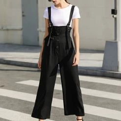Allegra K Women's High Waist Wide Leg Belted Button Long Overall Jumpsuit 54 Allegra K Women's High Waist Wide Leg Belted Button Long Overall Jumpsuit