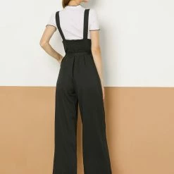 Allegra K Women's High Waist Wide Leg Belted Button Long Overall Jumpsuit 56 Allegra K Women's High Waist Wide Leg Belted Button Long Overall Jumpsuit