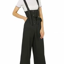 Allegra K Women's High Waist Wide Leg Belted Button Long Overall Jumpsuit 52 Allegra K Women's High Waist Wide Leg Belted Button Long Overall Jumpsuit