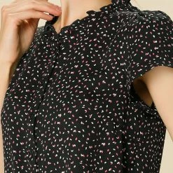 Women Allegra K Dot Print Ruffle Sleeve Button Up Top 65 Women Allegra K Dot Print Ruffle Sleeve Button Up Top