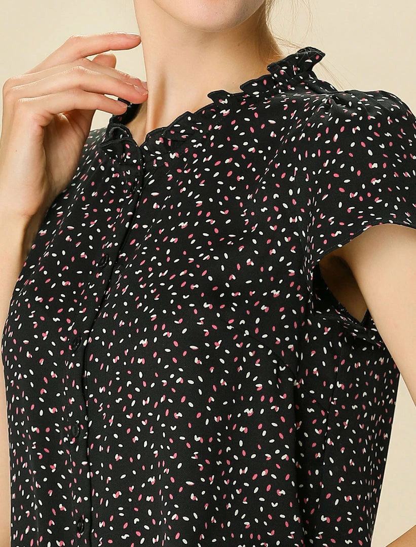 Women Allegra K Dot Print Ruffle Sleeve Button Up Top 23 Women Allegra K Dot Print Ruffle Sleeve Button Up Top