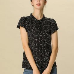 Women Allegra K Dot Print Ruffle Sleeve Button Up Top 66 Women Allegra K Dot Print Ruffle Sleeve Button Up Top