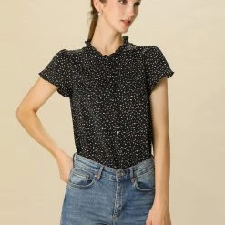 Women Allegra K Dot Print Ruffle Sleeve Button Up Top 67 Women Allegra K Dot Print Ruffle Sleeve Button Up Top