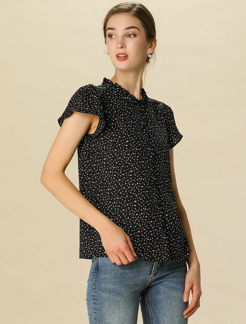 Women Allegra K Dot Print Ruffle Sleeve Button Up Top 26 Women Allegra K Dot Print Ruffle Sleeve Button Up Top