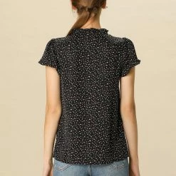 Women Allegra K Dot Print Ruffle Sleeve Button Up Top 69 Women Allegra K Dot Print Ruffle Sleeve Button Up Top