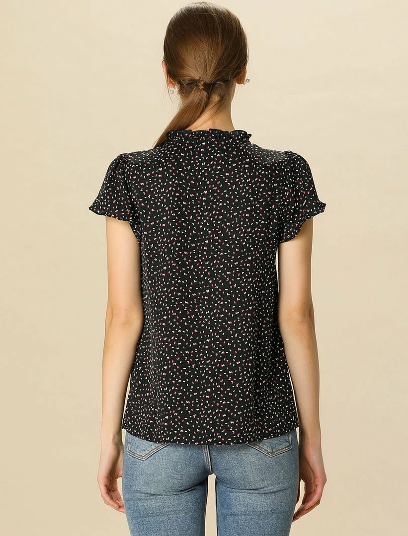 Women Allegra K Dot Print Ruffle Sleeve Button Up Top 27 Women Allegra K Dot Print Ruffle Sleeve Button Up Top