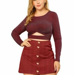 Allegra K Women's Houndstooth Plaids Heart Button Decor High Waist A-Line Mini Skirt